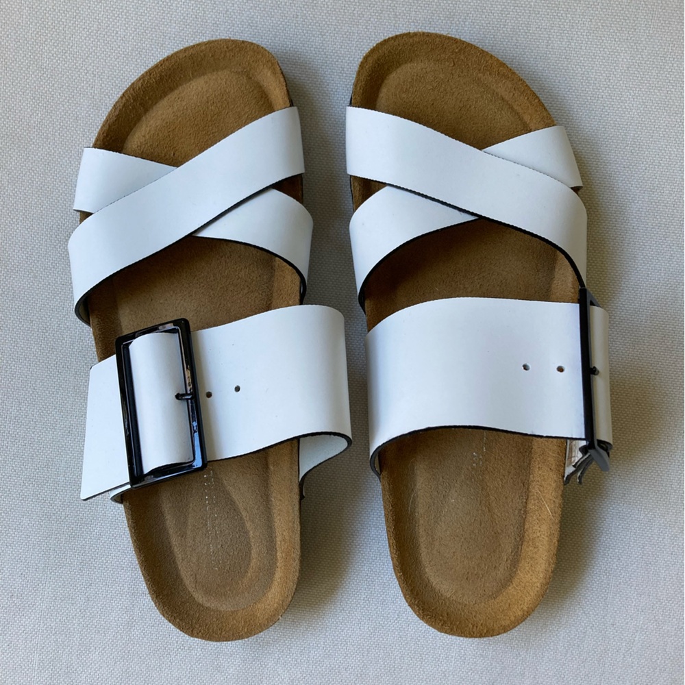 Intentionally Blank | White Leather Meredith Footbed Sandals Size 37
